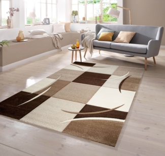 TeppichHome24 Teppich Designer Teppich mit Konturenschnitt Karo Muster Braun Beige Mocca, rechteckig