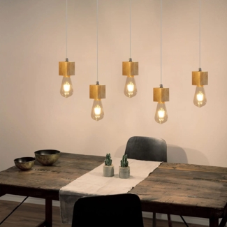 ZMH 5-Flammige Pendelleuchte E27 Holz Vintage Diam. 60cm für Esszimmer Küche Wohnzimmer, ohne Leuchtmittel