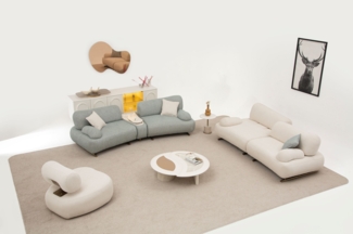 Sitzgruppe/Sofa Set - Wohnzimmergarnitur "Foxglove" 3+2+1-Hellblau/Beige