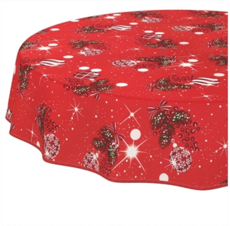 ANRO Tischdecke Weihnachten abwaschbare Weihnachtstischdecke (Einzelstück 1-tlg), Schmutzabweisend Weihnachten Rot Rund 100cm