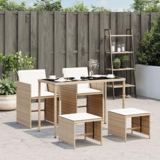 vidaXL 5-tlg. Garten-Essgruppe mit Kissen Beige Poly Rattan 365083
