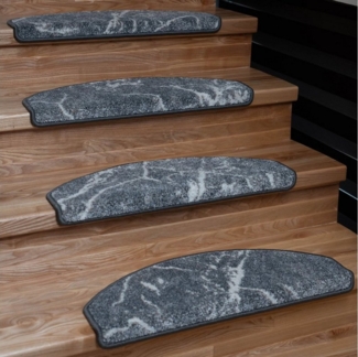oKu-Tex Stufenmatte SOFT Marmor Design, 15-teilig, selbstklebend, Halbrund, Stufenmattenset 15 Stück, Marmoroptik, weicher Kurzflor
