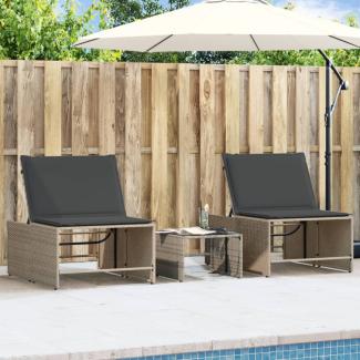 vidaXL Sonnenliegen 2 Stk. mit Tisch Grau Poly Rattan 368424