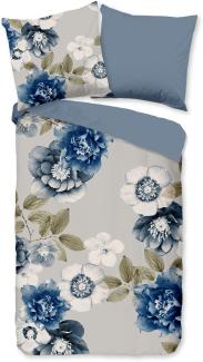 Good Morning Flanell Bettwäsche 155x220 Gabin Blüten Blumen Blätter blau 31076