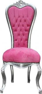 Casa Padrino Barock Thron Stuhl Queen Anne Pink /Silber - Hochlehnstuhl