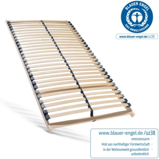Lattenrost 70x200, Ergonomischer 7 Zonen Lattenrost mit stabilem Buchenholzrahmen, 28 Latten, Hergestellt in Deutschland, Selbstmontage, Traglast ca. 150Kg, Flexible Federholzleisten