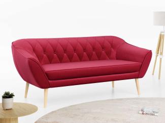 Sofa, Skandinavischer Stil, Holzbeine - PIRS - 3 Sitzer - Rot - Velours