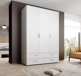 SPAZIO Kleiderschrank in Weiß - Vielseitiger Drehtürenschrank 3-türig für Ihr Schlafzimmer - 138 x 199 x 48 cm (B/H/T)