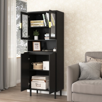 REDOM Bücherregal Modernes Hochschrank, mit 4 Türen & gehärtetem Glas – Viel Stauraum, sicherer Stand 1-tlg.