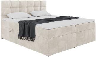 MEBLINI Boxspringbett TAPO 1 120x200 cm mit Bettkasten - H3/Creme Samt Polsterbett - Doppelbett mit Topper & Taschenfederkern-Matratze