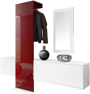 Garderobe Wandgarderobe Carlton Set 1, Korpus in Weiß matt / Paneel in Bordeaux Hochglanz
