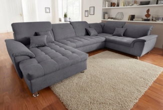DOMO collection Wohnlandschaft Franzi optional mit Bettfunktion, Bettkasten & Kopfteilverstellung, XXL-Sofa, Recamiere links, dunkelgrau, B/T: 352/214 cm