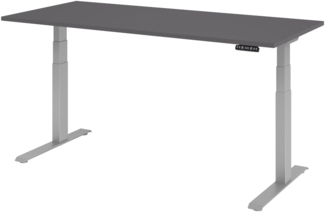 bümö elektrisch höhenverstellbarer Schreibtisch 180x80 cm in graphit, Gestell silber mit Memory-Steuerung, elektrischer Bürotisch höhenverstellbar Gaming Tisch, XDKB19-G-S