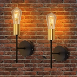ZMH Wandleuchte Innen 2ER Schwarz-Gold E27 Industrial Flurlampe Retro für Treppenhaus, Einfache Installation, ohne Leuchtmittel, 1 Flammig Metall Flurlampe Küche Schlafzimmer