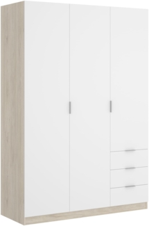 DEKIT GRUPO RIMOBEL Kleiderschrank mit 3 Türen und 3 Schubladen, großes Fassungsvermögen, Natur/Weiß, 121 x 184 x 52 cm
