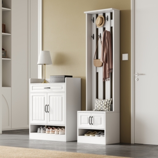 Garderobenset mit Sitzbank und Schuhschrank,Flurmöbel mit Ablage für Schuhe, Kleidung und Accessoires, moderner Mehrzweckschrank