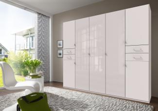 Drehtürenschrank >Danzig< in WEISS + GLAS WEISS - 225x208x58cm (BxHxT)