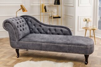 riess-ambiente Recamiere CHESTERFIELD 170cm grau / dunkelbraun, Einzelartikel 1 Teile, Wohnzimmer · Strukturstoff · Chesterfield