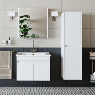 Roomart Badmöbel Set ATRIA 65 cm Unterschrank mit Waschbecken Spiegelschrank Hochschrank