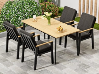 MeXo Gartenlounge-Set, (Gartenmöbel Set aus Aluminium, 5-tlg, mit Polywood-Tisch & bequemen Sesseln inkl. Kissen), Ideal für Garten, Terrasse & Balkon
