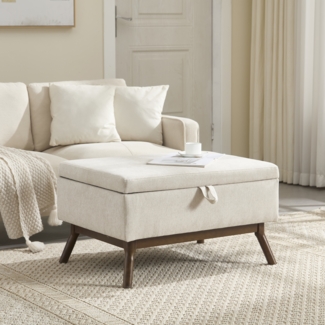 LVHOM Couchtisch 80x59x45cm, Multifunktional mit Stauraum im Mid-Century-Stil, Rundfuß, als Couchtisch, Hocker oder Aufbewahrungslösung/Sitzbank nutzbar, Leinen