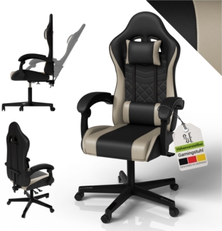Juskys Gamingstuhl HyperSeat, verstellbare Rückenlehne, höhenverstellbarer Drehstuhl, Kunstleder, ergonomisch, für Büro & Gaming Setup – Schwarz/beige