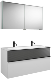 Burgbad FIUMO Waschtisch Set mit Spiegelschrank 122 cm breit, Anthrazit/Weiß, Doppelwaschbecken Gussmarmor Weiß