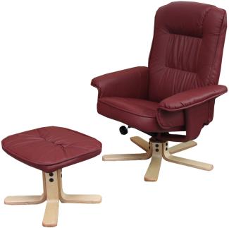 Relaxsessel M56, Fernsehsessel TV-Sessel mit Hocker Ottomane, Kunstleder Eukalyptus Holz FSC®-zertifiziert ~ bordeaux