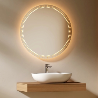 EMKE Badspiegel mit Beleuchtung 80 cm mit Beschlagfrei, Dimmbar 3 Lichtfarbe Touchschalter IP44