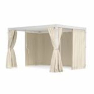 Blumfeldt Pergola 3x4 m - Verstellbares Lamellendach, Wasserdicht & Winterfest, Inkl. Vorhänge & Moskitonetze, UV-Schutz, Aluminium-Rahmen, Weiß