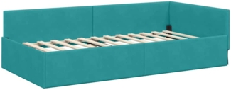 vidaXL Eckbettgestell mit Kopfteil Türkis 90 cm x 190 cm Stoff 42016079