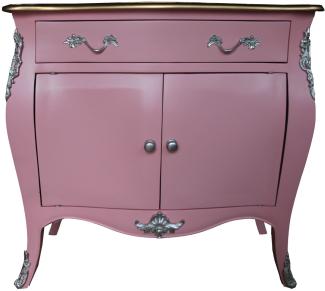 Casa Padrino Barock Kommode Rosa / Braun mit einer Schublade und 2 Türen H. 88 cm - Handgefertigt aus Massivholz- Limited Edition