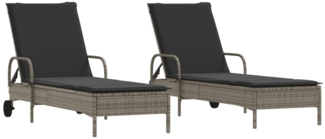 vidaXL Sonnenliegen mit Auflagen 2 Stk. Grau Poly Rattan 3261436