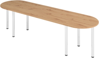 bümö Konferenztisch oval 280x80 cm großer Besprechungstisch in Asteiche, Besprechungstisch mit Chromfüßen, Meetingtisch für 8 Personen, Tisch für Besprechungsraum & Meeting, SETK2-R-C