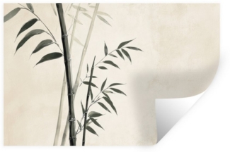 MuchoWow Wandsticker Japandi - Bambus - Beige (1 St), Wandtattoo, Selbstklebend, Wohnzimmer, 30x20 cm