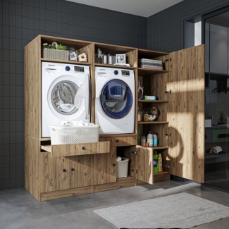 Roomart Waschmaschinenumbauschrank (Waschmaschinenschrank Trocknerschrank mit Schrankaufsätzen Waschturm)