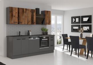 Küche NESSA + OLD STYLE Basic 240 cm Old Wood Optik Küchenzeile Küchenblock