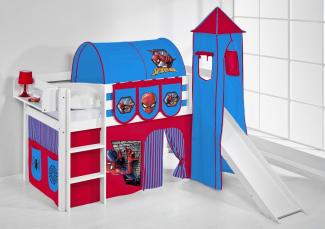 Lilokids 'Jelle' Spielbett 90x190 cm, Spiderman, Kiefer massiv, mit Turm, Rutsche und Vorhang