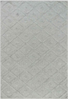 TaraCarpet Designteppich Designerteppich Tokio hoch-tief Struktur Rauten uni, rechteckig, Höhe: 20 mm, moderner scandi BOHO grau Wohnzimmer Schlafzimmer Flur 080x150 cm