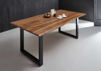 Esstisch Tisch Waldkante Akazie Massivholz (35mm) natur 180x90 schwarz MILO 523746