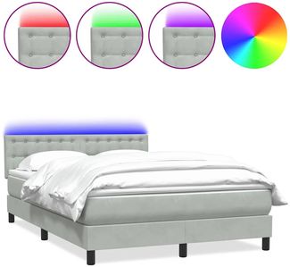 vidaXL Boxspringbett mit Matratze & LED Hellgrau 160x210 cm Samt 3317271