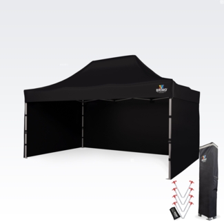 Faltpavillon 3x4,5m - mit 3 Wänden - Schwarz