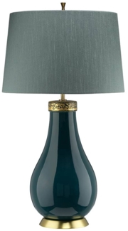 Elstead Lighting QN-HAVERING-TL QUINTIESSE Tischleuchte Havering E27 60W Keramik, Azure-Turquoise & Altmessing; Kunstseide schiefergrün H:73. 5cm Ø41cm dimmbar mit Schalter