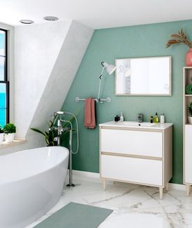 Badezimmer-Set >VERONA< in Eiche/Weiß Hochglanz - 80x80x45 (BxHxT)