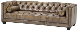 Casa Padrino Luxus Echt Leder Sofa Kubus Vintage Leder Olive - 3 Sitzer - Luxus Hotel Möbel