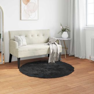 vidaXL Teppich aus Kunstschaffell TAFALLA Schwarz Ø 80 cm Polyester 42021579