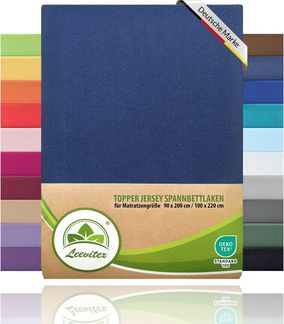 leevitex® Spannbettlaken, Premium 170g/m², Gummizug: rundum, schwer und dick, 100% Jersey-Baumwolle, Navyblau / Marine, Topper | 90 x 200 - 100 x 220 cm