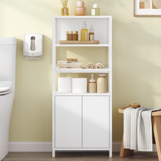 Badezimmerschrank Badschrank mit 2 Türen & offenem Regal, Küchenschrank, Belüftete Metallgitter-Ablage, Verstellbares Regal, für Badezimmer, Wohnzimmer, 20 x 38 x 90cm Weiß