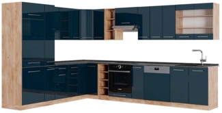 Einbauküche Fame-Line Dunkelblau Hochglanz/Goldkraft Eiche 347 x 60 cm , AP Anthrazit Vicco