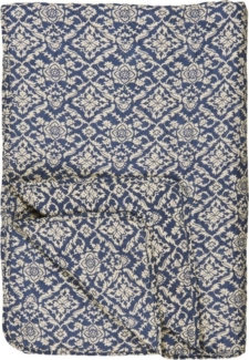 Ib Laursen Tagesdecke Quilt blau naturfarbigem Blockmuster